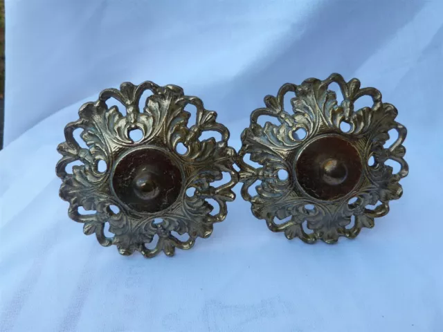 2 Vintage Hollywood Regency Drapery Curtain Pull Back Ties GOLD EMBOSSED BRASS