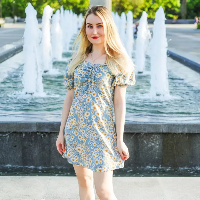 Blossom Breeze: Floral Fantasy Chiffon Mini Dress for Summer 2024