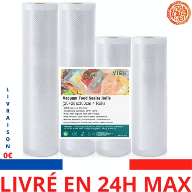 YISH Sac Sous Vide Alimentaire 4 Rouleaux sans BPA pour Machine Sous Vide 20x2/2