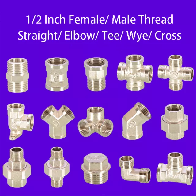 1/2"Male Female BSP Thread Brass Pipe Fitting Gas Water Hose Connector Elbow Tee