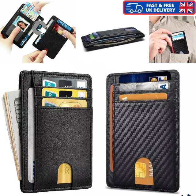 Anti-scan Wallet Card Holder Mens Leather RFID Blocking Slim Credit Money Clip