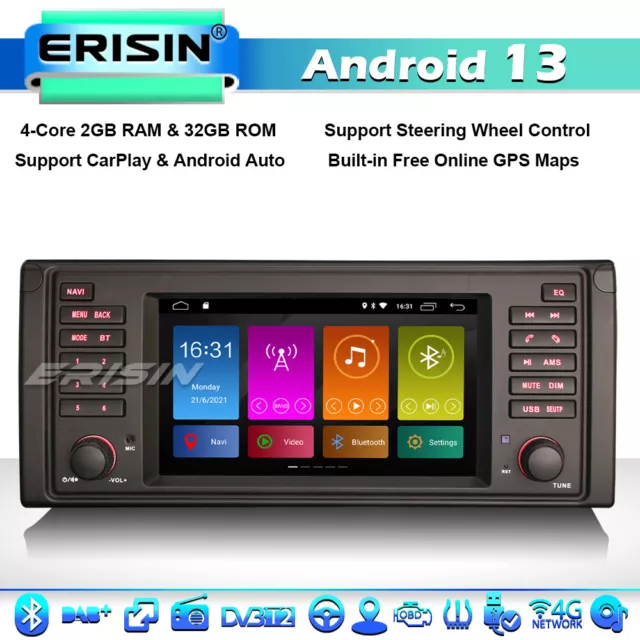 32GB Android 13 Autoradio DAB+4G CarPlay DSP TNT Navi BMW 5 Série E39 X5 E53 M5