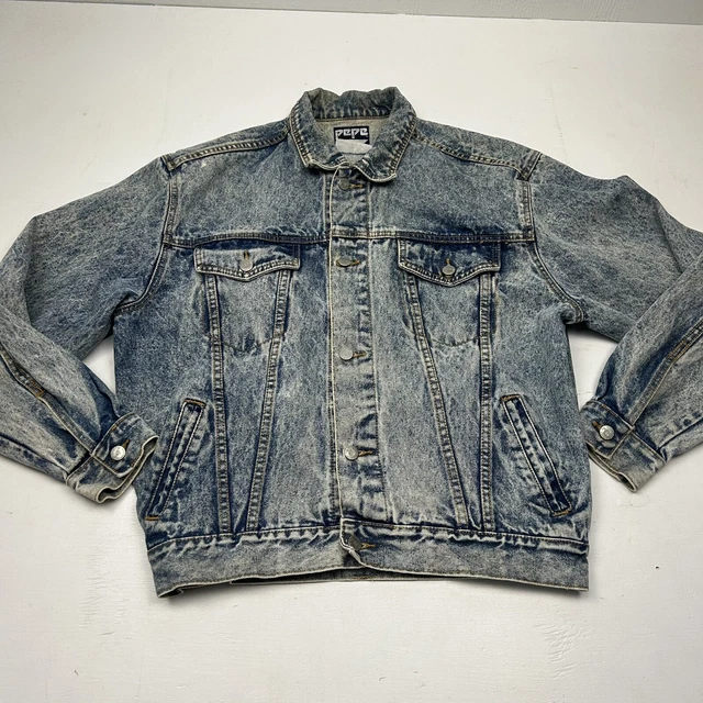 VTG 90s Pepe Blue Jean Denim Jacket Womens M  Stone Acid Wash 21x24 100% Cotton