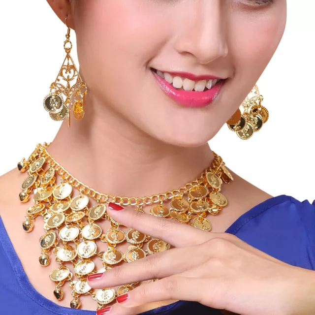 Stylish Unique Fashion Pretty Golden Coin Necklace Earring Necklace