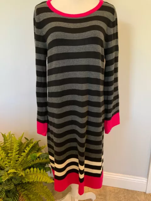 JESSICA HOWARD Womens Size Medium Black Stripe Long Sleeve Sweater Dress NEW