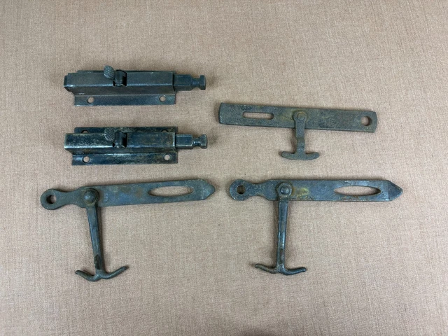 5 Piece Architectural Salvage Vintage Barn Hardware Slide Bar Latch & Hook Lock