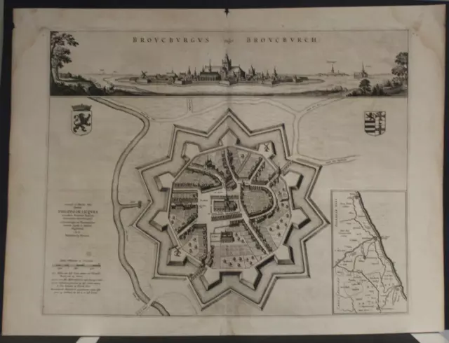 Bourbourg France 1649 Blaeu Unusual Antique Original Copper Engraved City Map