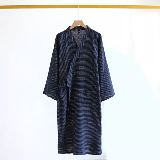 Uomo Giapponese Kimono Cappotto Pigiama Righe Lungo Largo Yukata Robe Notte Soft