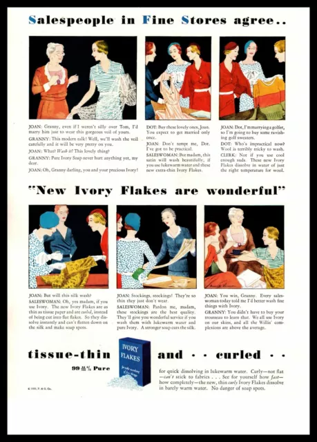 1932 Salespeople In Fine Stores Agree: Ivory Flakes Are Wonderful Color Print Ad