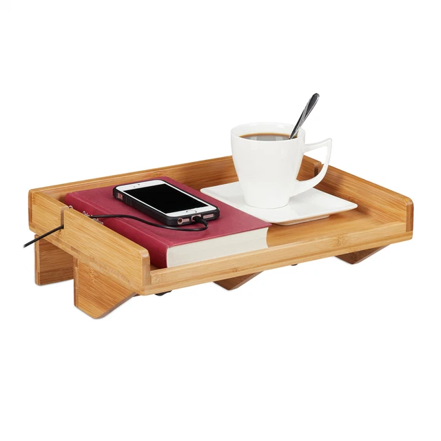 Tablette de lit en bambou Etagère de chevet lit Support peu encombrant à serrer