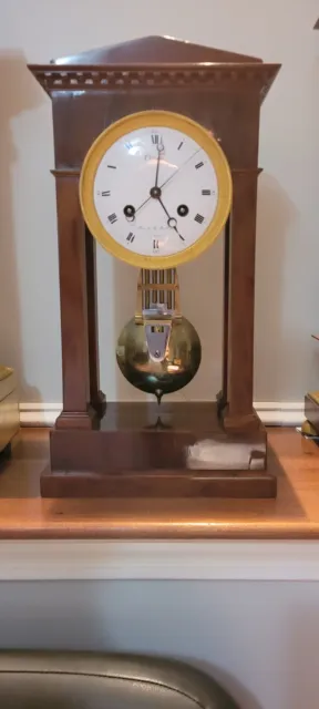 French Gilt Bronze Mahogany Regulator clock pinwheel Empire Pendule Régulateur 2
