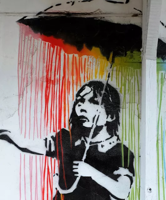 Graffiti rain poster print painting Banksy umbrella girl stencil Street Art