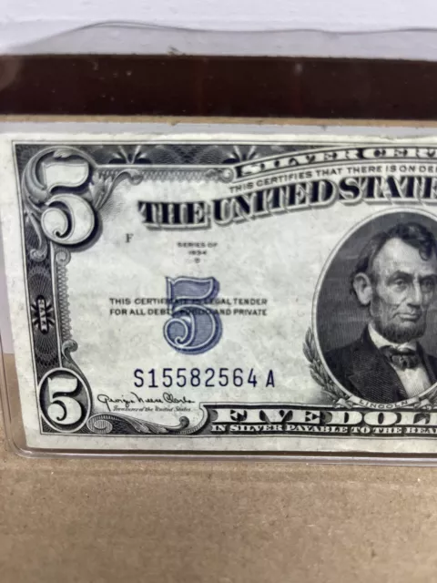 1934D US 5 Five Dollar Bill Silver Certificate Blue Seal Collector Note 1934 D 3