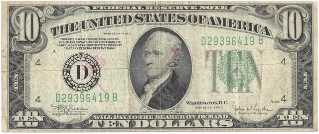 Series 1934C Ten Dollar Federal Reserve***ERROR***Note