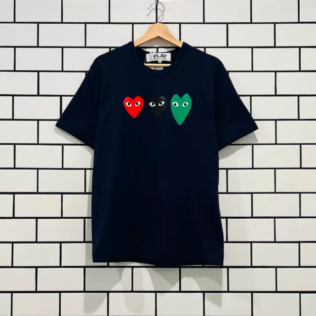 Comme Des Garcons Cdg Play Multi Color Heart Tee Navy T186-051-1