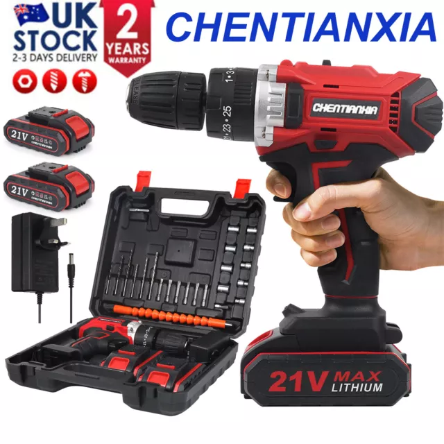 21V Cordless Combi Hammer Impact Drill Driver Electric Screwdriver 2 Battery Set