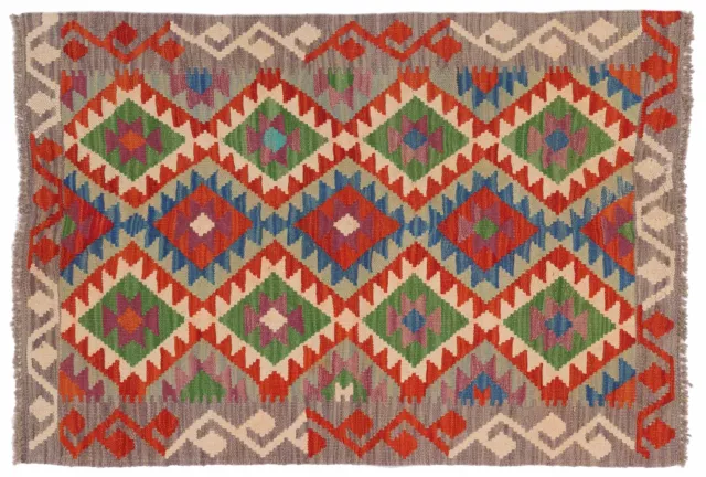Afgano Maimana Kilim Tappeto 80x120 Tessuto a Mano Colorato Geometrica Fatto 24