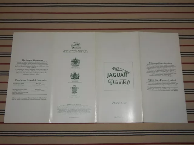 JAGUAR DAIMLER UK Price List brochure 12th Sep 1989 XJ6/Sovereign/Double 6/XJS