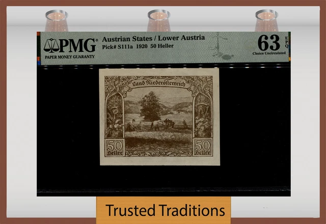 TT PK S111a 1920 AUSTRIAN STATES LOWER AUSTRIA 50 HELLER PMG 63 EPQ CHOICE UNC