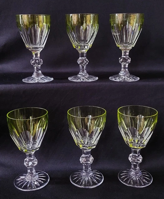 Service de 6 verres à vin blanc en cristal doublé jaune cristallerie de lorraine