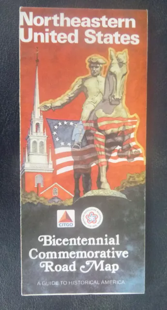 1976 Northeastern United States road map Citgo gas oil Bicentennial