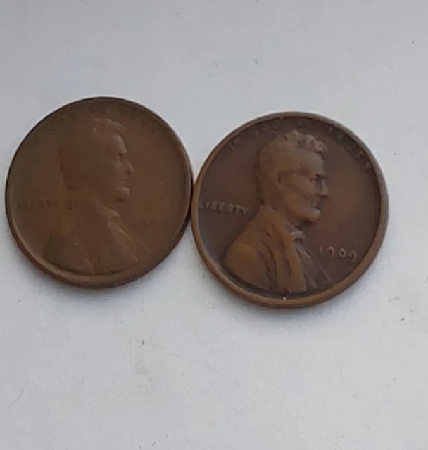 2 First Year Coins-1909 VDB & 1909 P Lincoln Wheat Cent Circulated Brown Pennies