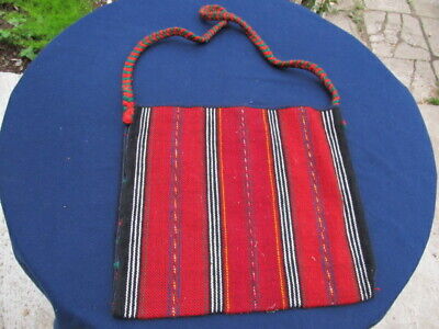 19C. Antique Folk Art Handwoven Wool Hand Bag For Bread Or School