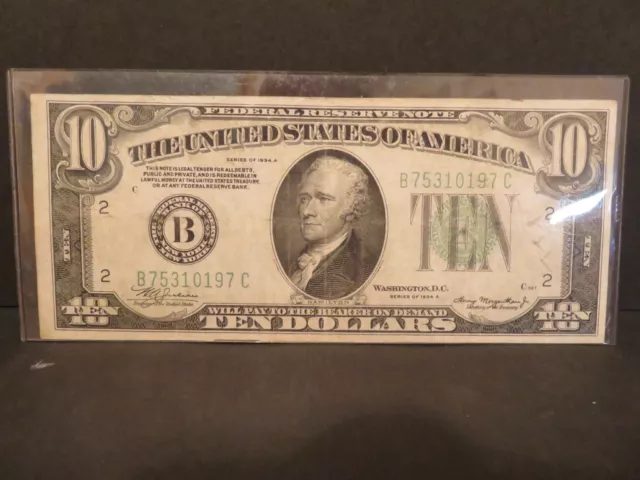 1934 $10 Ten Dollars  Frn Federal Reserve Note   Vf+   824-2