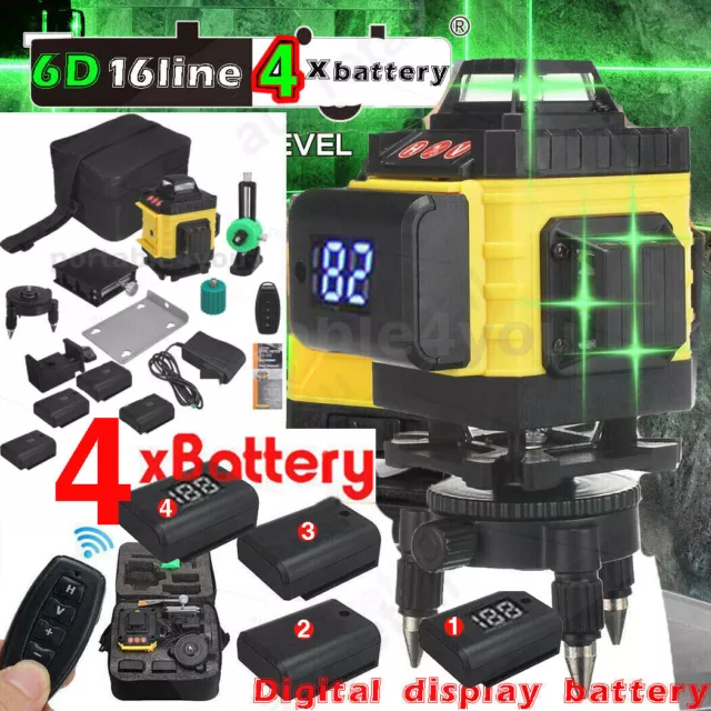 Traderighter Laser Level Green Light 4D 16 Lines Self Leveling 360°  4 Battery