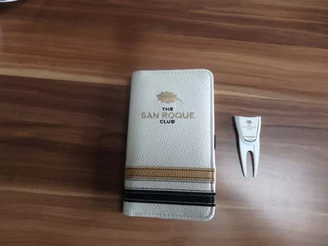 SAN ROQUE WHITE LEATHER SCORECARD HOLDER plus pitch repairer & ball marker