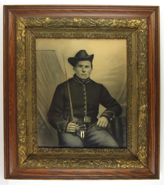 1860 CIVIL WAR SOLDIER LARGE CRAYON PORTRAIT PHOTO OF ARMED UNION SOLDIER 25x30