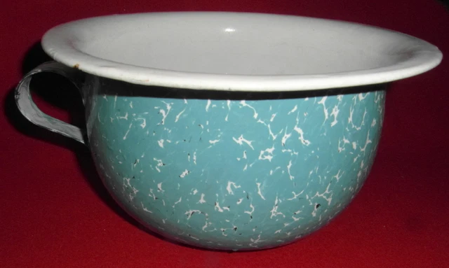 Art & Antiquités - -ANCIEN POT de CHAMBRE TOLE EMAILLEE BLEUE émail POT D'AISANCE COLLECTION DECO E