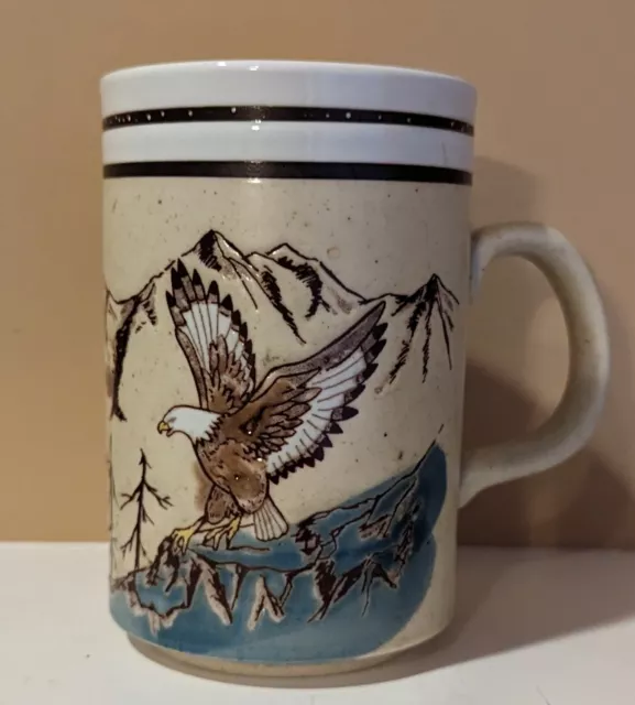 VINTAGE OTAGIRI Beige Mug Soaring Flying Bald EAGLE Japan Coffee Wildlife Mount