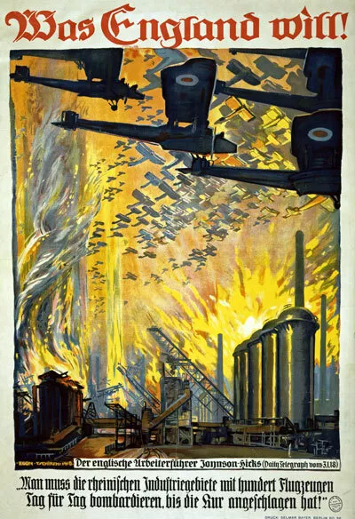 WA66 Vintage WWI German British Bombing Propaganda War Poster WW1 A1 A2 A3