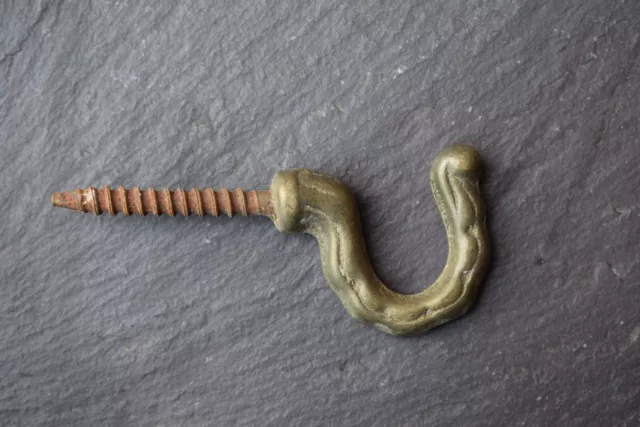 Old Reclaimed Vintage Curtain Tie Back Hook Brass Screw In 1.25 inches original