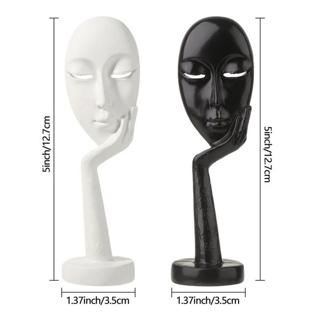 de la femme réfléchie Fait à la main Blanc et noir Statue du visage de la femme 2