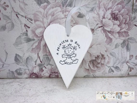 Op De Maalzolder Cœur Pour Accrocher Cadeau pour la Naissance Fille Blanche