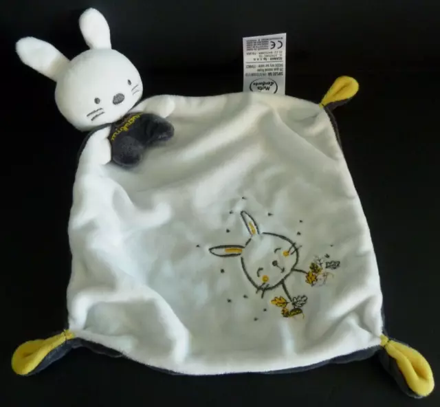 NA. DOUDOU PLAT MOTS D'ENFANTS LAPIN blanc cape gris noir jaune Trop mignonne NE