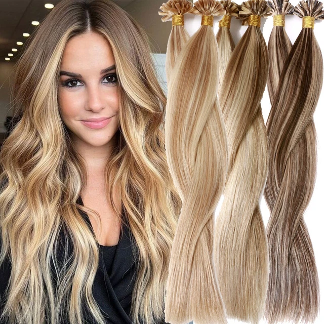 Fusion Pre bonded U/Nail Keratin Tip Blonde Remy Human Hair Extensions 14-24Inch