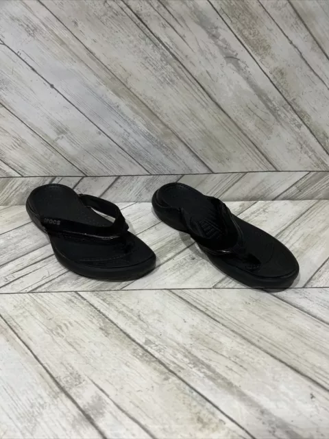 Crocs Women’s Black Logo Suede Thong Flip Flop Sandals Size 7