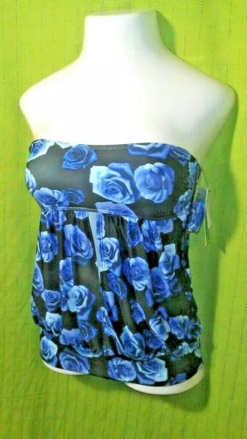 LUXE by Lisa Vogel Blue Rose Print Bandini Tankini Swim Top Size 6 NWT $87