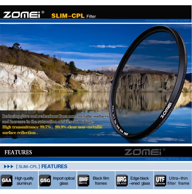 ZOMEI 82mm Slim Ultra  CPL Circular Polarizing Polarizer filter for Canon Nikon 3