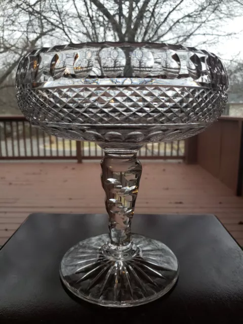 HUGE COMPOTE BOWL American brilliant Period Cut glass Crystal Diamond & Punties