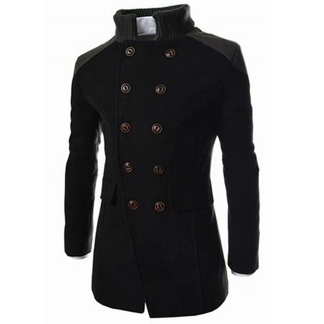Mens Winter Warm Woolen Long Jacket Trench Coat Double Breasted Overcoat Outwear 3