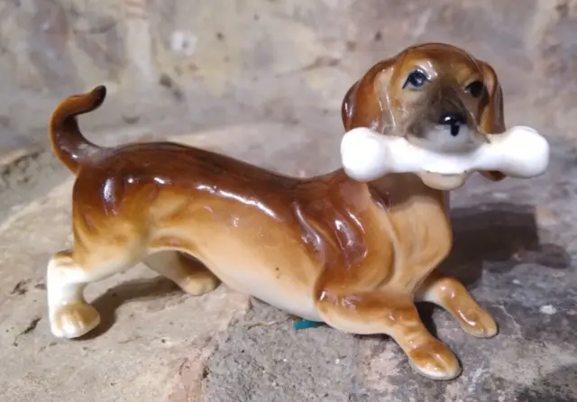 Ceramic Dachshund Weiner Dog With Bone Figurine