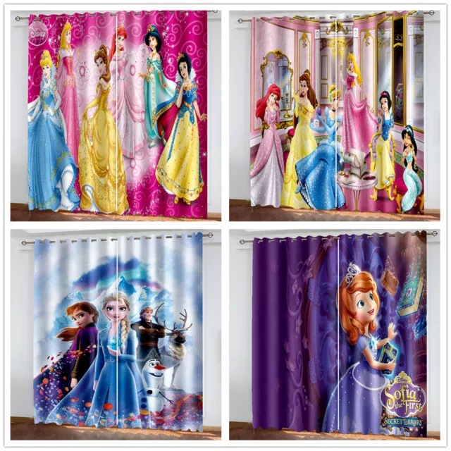 Girls 3D Disney Princess Curtains Kids Bedroom Blackout Curtains Ring Top Eyelet