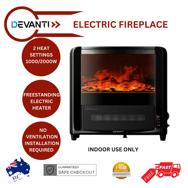 DEVANTI ELECTRIC FIREPLACE Heater 3d Flame Effect Indoor Portable