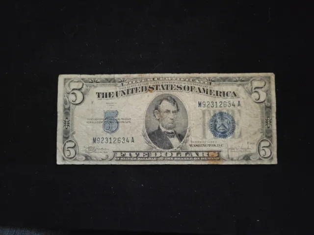 1934 C - 5 Dollar Blue Seal Silver Certificate United States Note