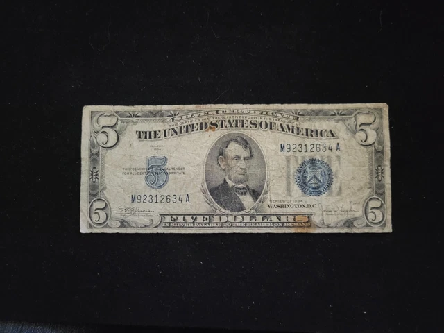 1934 C - 5 Dollar Blue Seal Silver Certificate United States Note
