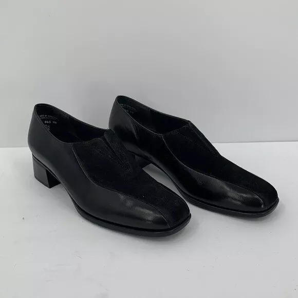 Munro block heel loafer black leather suede comfort heel women 8